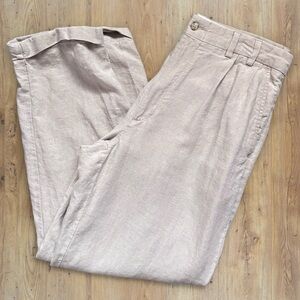 Turnbury by Jos. A. Bank Cream 100% Linen Pleated Cuffed Pants Trousers 34X30